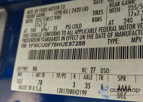 2017 Ford Escape S from USA, damaged, VIN 1FMCU0F76HUE87288